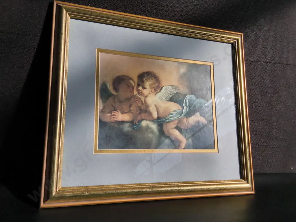 FRAMED ART PRINT, BAROQUE PUTTI DETAIL FROM GUERCINO, GOLD TONED FRAME, H 40 CM X W 45 CM Image 1++