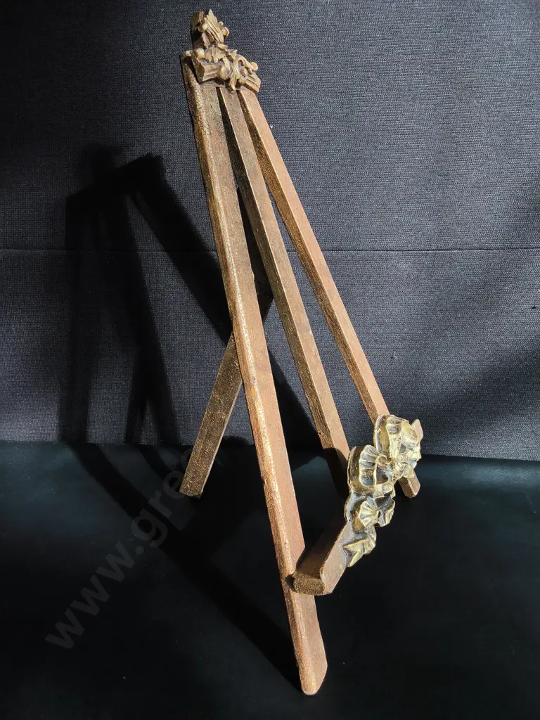 VINTAGE BRASS TONED EASEL AND OVAL VANITY MIRROR, EASEL H 55 CM, MIRROR W 53 CM Image 1++