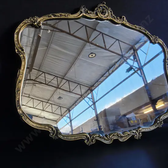 VINTAGE MIRROR WITH GOLD TONED FRAME, W 82 CM