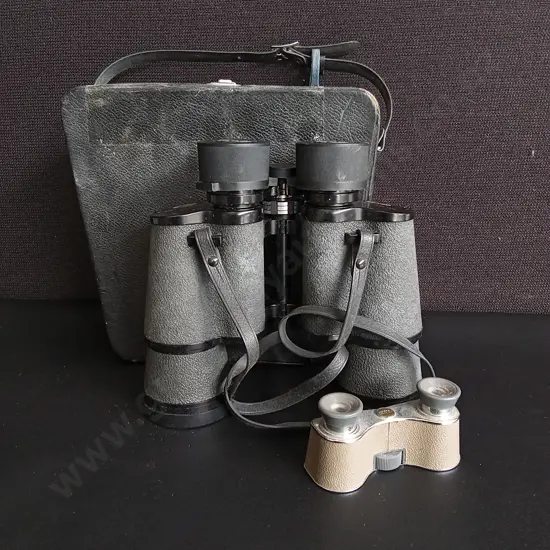VINTAGE ANSCO DELUXE BINOCULARS WITH CASE, AND VISTA OPERA GLASSES