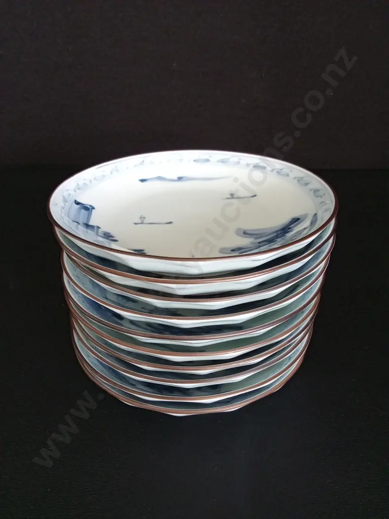 10 JAPANESE ARITA WARE PORCELAIN BOWLS DIA 14CM Image 1++