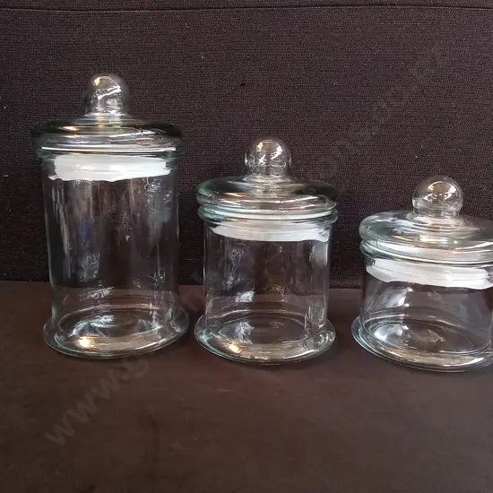 SET OF 3 GLASS JARS, TALLEST H 24 CM