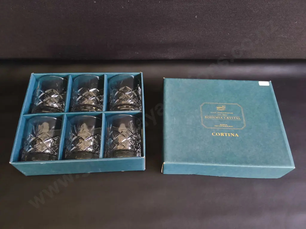 SET OF 6 BOHEMIA CRYSTAL 24% LEAD CRYSTAL CORTINA TUMBLERS, BOXED Image 1++