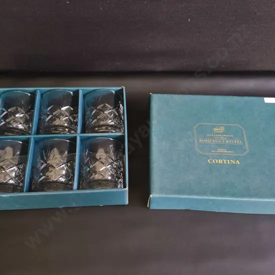SET OF 6 BOHEMIA CRYSTAL 24% LEAD CRYSTAL CORTINA TUMBLERS, BOXED
