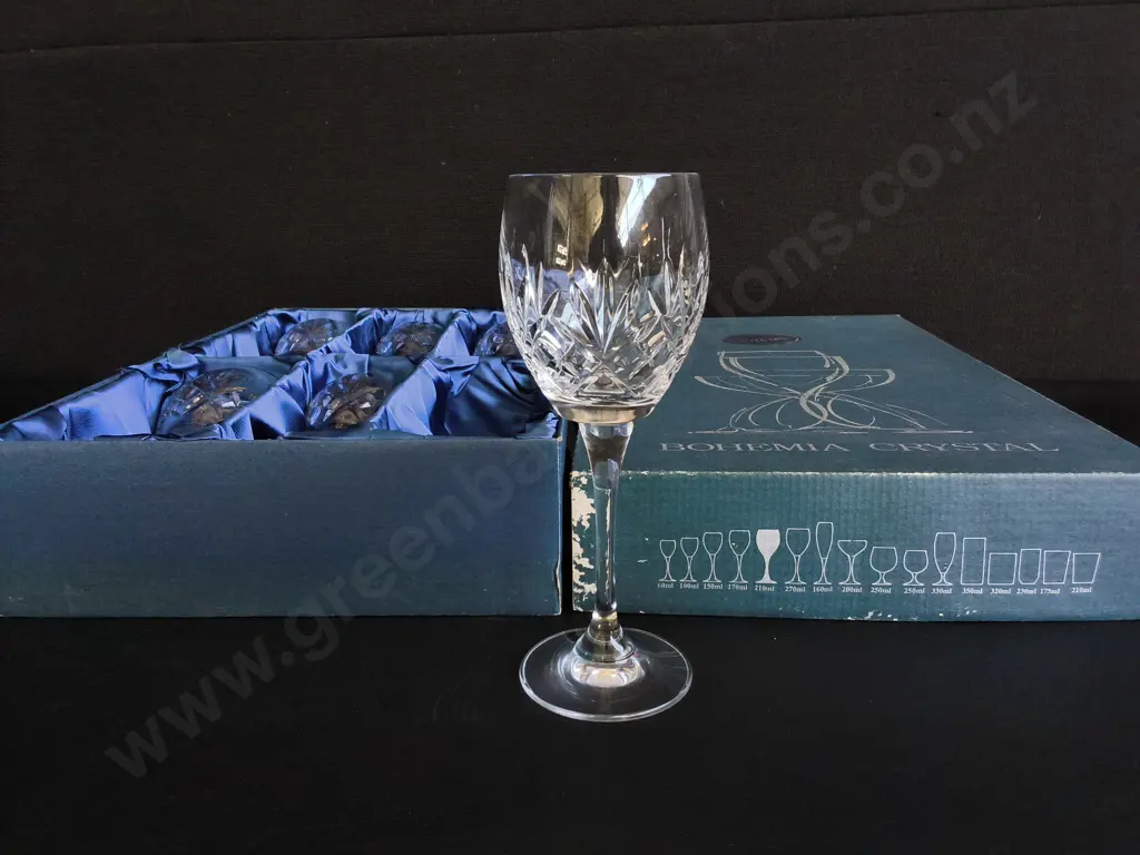 SET OF 6 BOHEMIA CRYSTAL WINE GLASSES, BOXED Image 1++