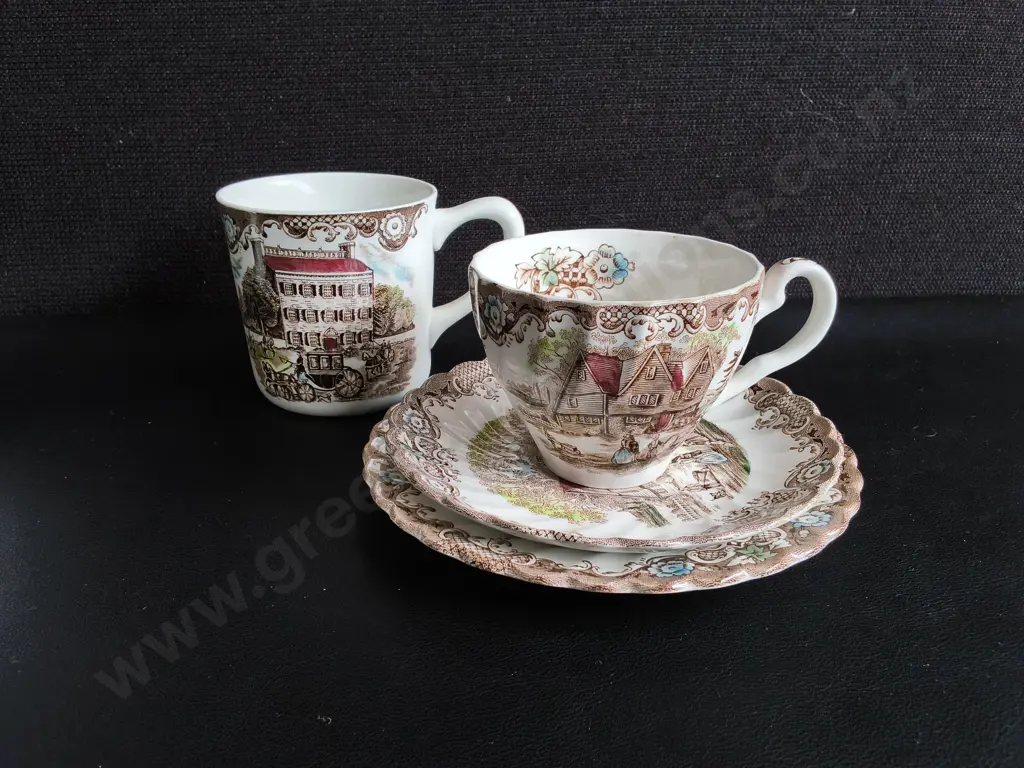 VINTAGE JOHNSON BROTHERS HERITAGE HALL IRONSTONE TEA AND DESSERT COFFEE SERVICE SET, 59 PIECES, TALLEST H 25 CM, DAMAGE Image 1++