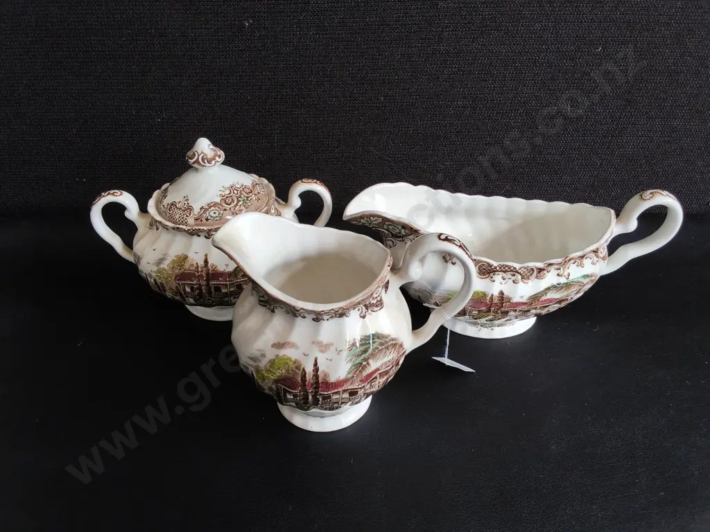 VINTAGE JOHNSON BROTHERS HERITAGE HALL IRONSTONE TEA AND DESSERT COFFEE SERVICE SET, 59 PIECES, TALLEST H 25 CM, DAMAGE Image 1++