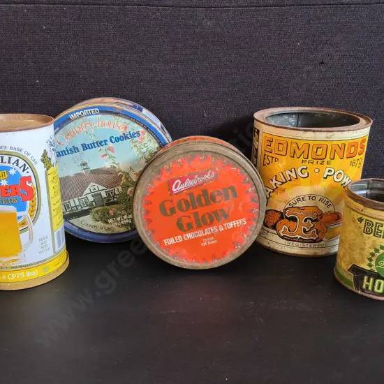 5 VINTAGE NEW ZEALAND ADVERTISING TINS, TALLEST H 18 CM