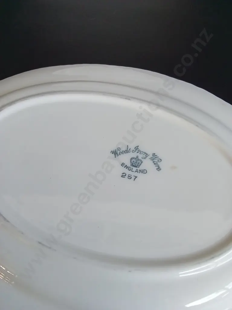 VINTAGE HIGH TEA SERVING ITEMS, 4 PIECES, JAEGER BAVARIA AND WOODS IVORY WARE PLATTERS, WIDEST W Image 1++