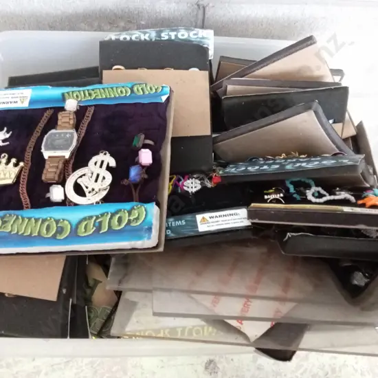 BOX OF VENDING MACHINE STOCK, MIX OF COSTUME JEWELLERY