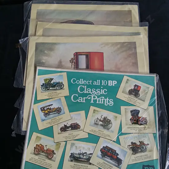 4 PIECES VINTAGE BP CLASSIC CAR PRINTS