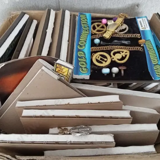 BOX OF VENDING MACHINE STOCK, MIX OF COSTUME JEWELLERY