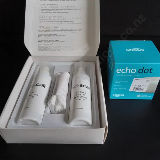 BRAND NEW AMAZON ECHO DOT AND NICK SCALI FABRIC CARE KIT