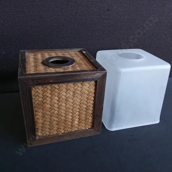 WOVEN TISSUE BOX COVER, AND FROSTED ACRYLIC TISSUE BOX COVER, TALLEST H 14.5 CM