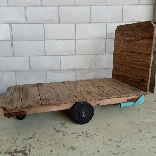 WOODEN PUSH TROLLEY, 120CM X 61CM