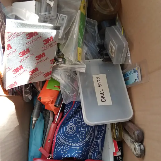 BOX OF TOOLS, HARDWARE AND OTHER