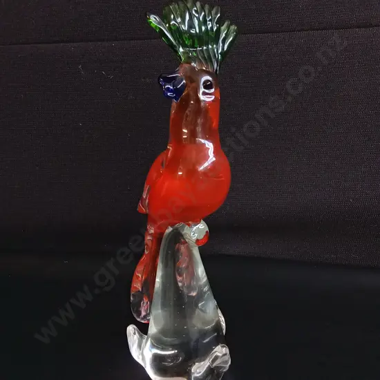 MURANO STYLE GLASS COCKATOO FIGURINE, H 28 CM