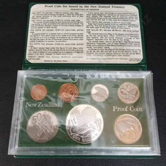 1980 NEW ZEALAND ANNUAL PROOF COIN "FANTAIL" SET INCLUDING STIRLING SILVER $1 COIN