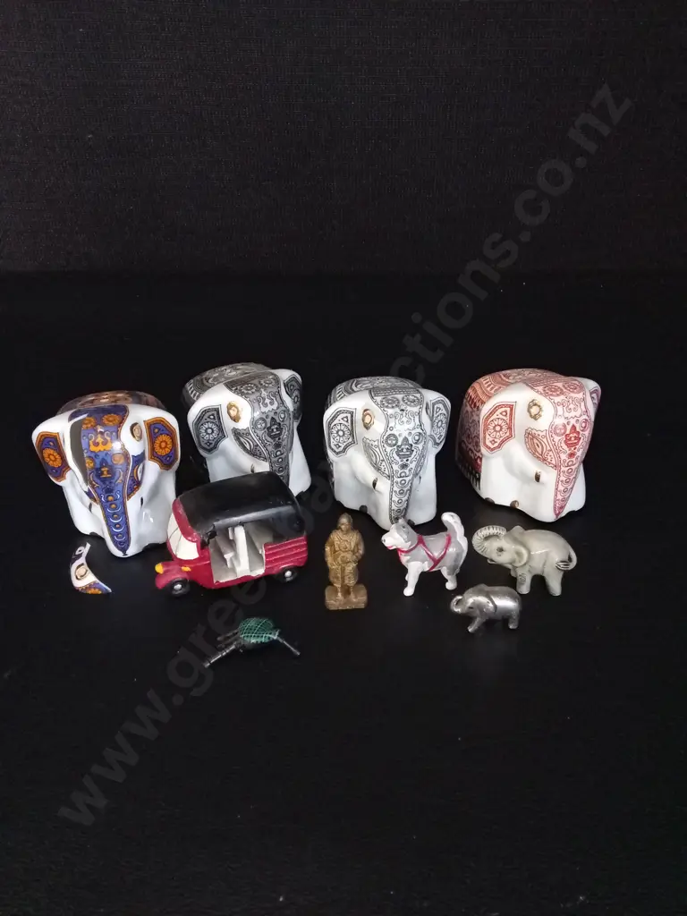 6 MINIATURES TALLEST 3CM AND 4 PORCELAIN ELEPHANTS H5CM ONE BROKEN, PIECE INCLUDED Image 1++