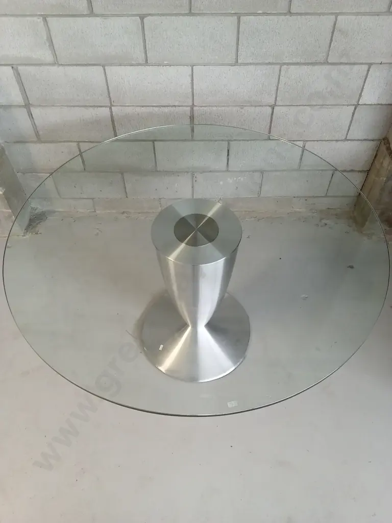 CONTEMPORARY GLASS TABLE WITH ALUMINIUM BASE, 130CM DIAMETER Image 1++