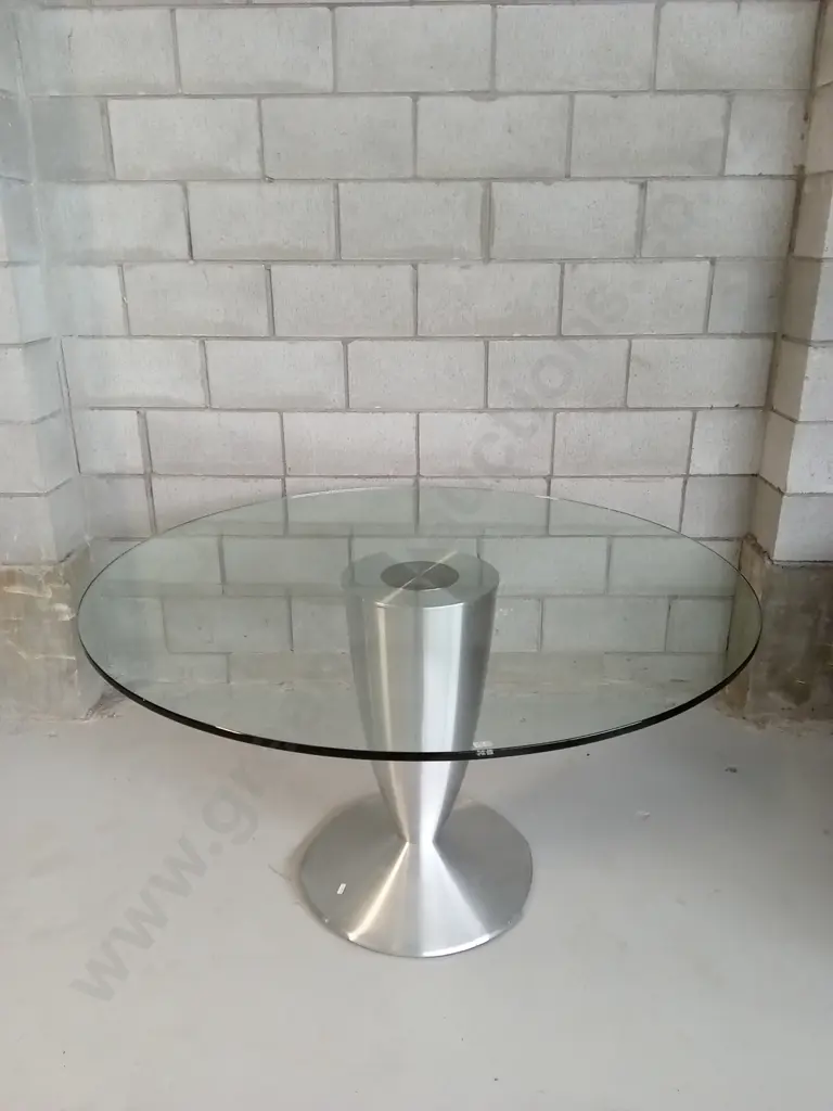 CONTEMPORARY GLASS TABLE WITH ALUMINIUM BASE, 130CM DIAMETER Image 1++