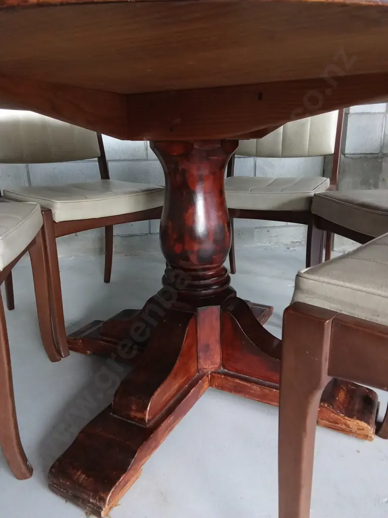 GLASS TOP WOODEN DINING TABLE WITH SET OF 6 CHAIRS, 123CM DIAMETER Image 1++