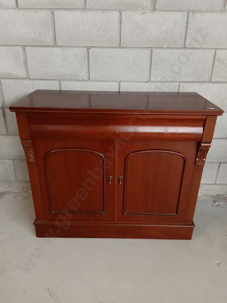 VINTAGE MAHOGANY-FINISH WOODEN CABINET WITH HIDDEN DRAW, L 100CM X W 42CM X H 87CM Image 1++