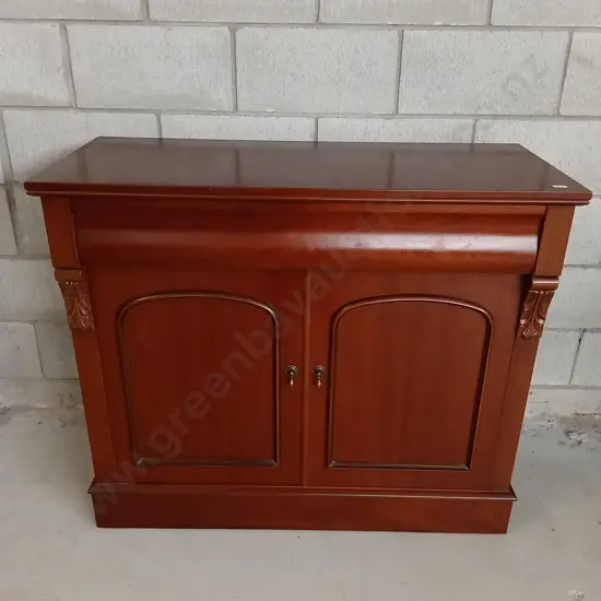 VINTAGE MAHOGANY-FINISH WOODEN CABINET WITH HIDDEN DRAW, L 100CM X W 42CM X H 87CM