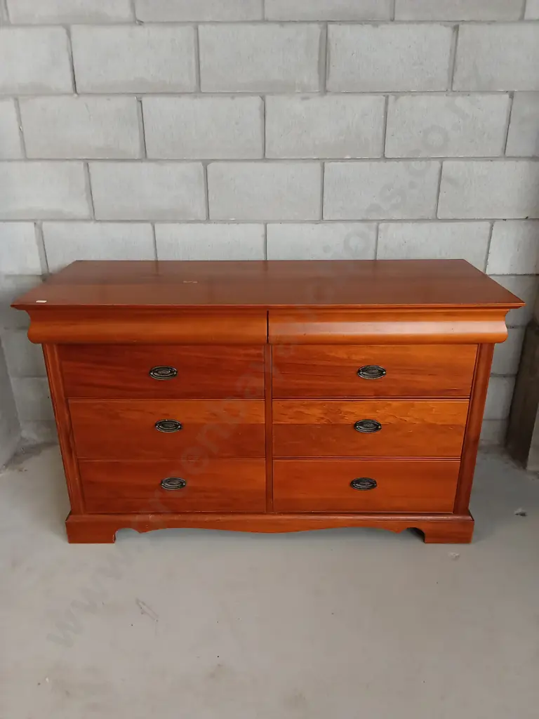 CLASSIC WOODEN 8 DRAWER LOWBOY, L 131CM X W 50CM X H 80CM Image 1++