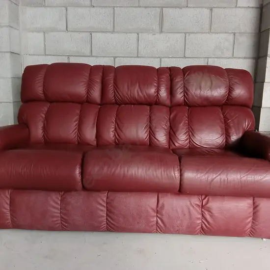 RED LEATHER 3 PERSON SOFA, L 180CM X D 90CM X H 103CM
