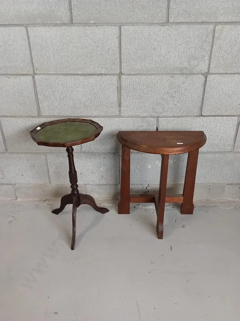 VINTAGE DEMI-LUNE SIDE TABLE AND TRIPOD SIDE TABLE, HIGHEST IS 52CM Image 1++