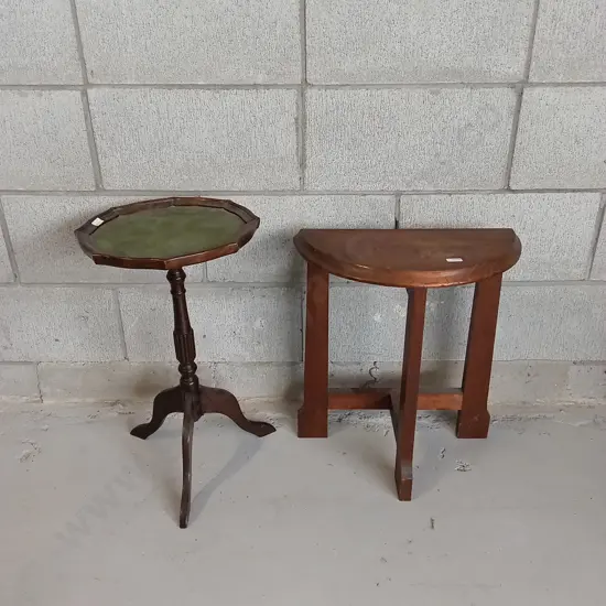 VINTAGE DEMI-LUNE SIDE TABLE AND TRIPOD SIDE TABLE, HIGHEST IS 52CM