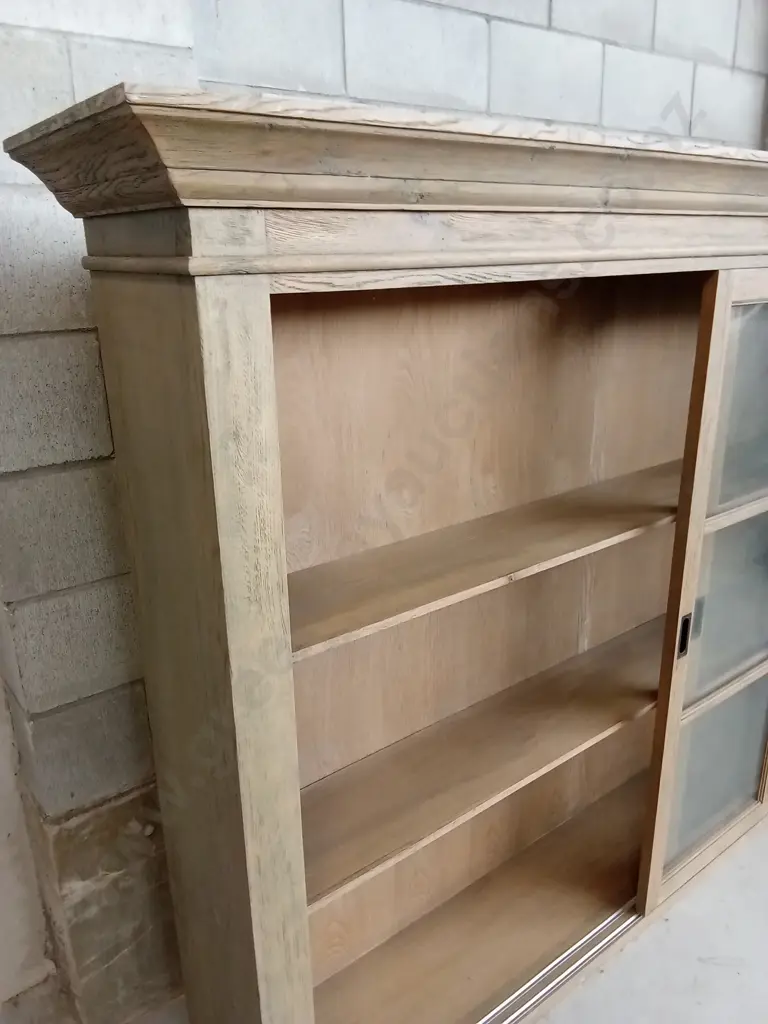 WOODEN DISPLAY CABINET WITH MULTI PANE GLASS SLIDING DOORS, L 222CM X W 39CM X H 155CM Image 1++
