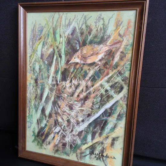 FRAMED OIL PASTEL ARTWORK, H 60 CM
