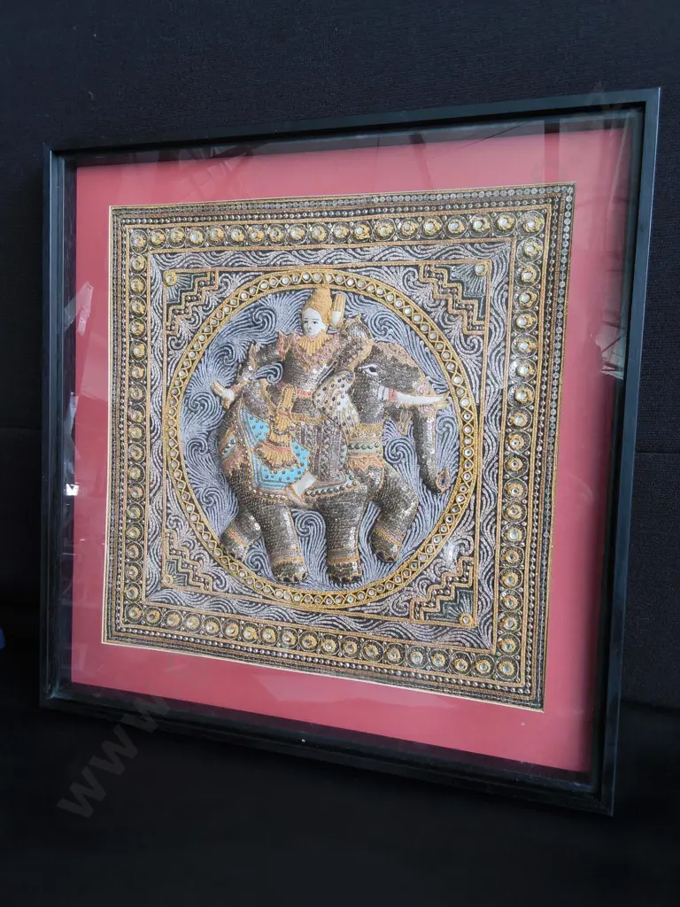 VINTAGE THAI EMBROIDERY FRAMED, H 66 CM Image 1++
