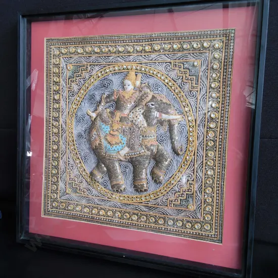 VINTAGE THAI EMBROIDERY FRAMED, H 66 CM