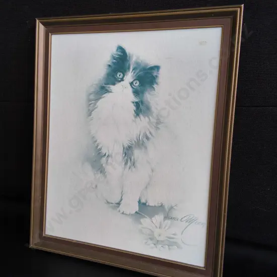FRAMED SARA MOON CAT PRINT, H 49 CM
