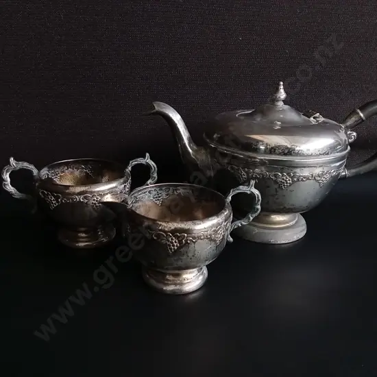 3 PIECES VIKING PLATE E.P. COPPER SILVER PLATED TEA SERVICE, TALLEST H 17 CM