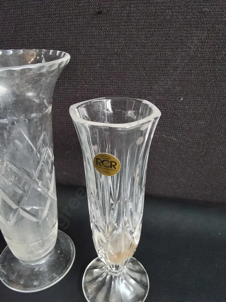 6 PIECES VINTAGE CUT GLASS, INCLUDING RCR ITALIA AND STUART ENGLAND, TALLEST H 20 CM Image 1++
