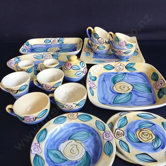 18 PIECE CHRISTINE HARRIS HAND PAINTED POTTERY