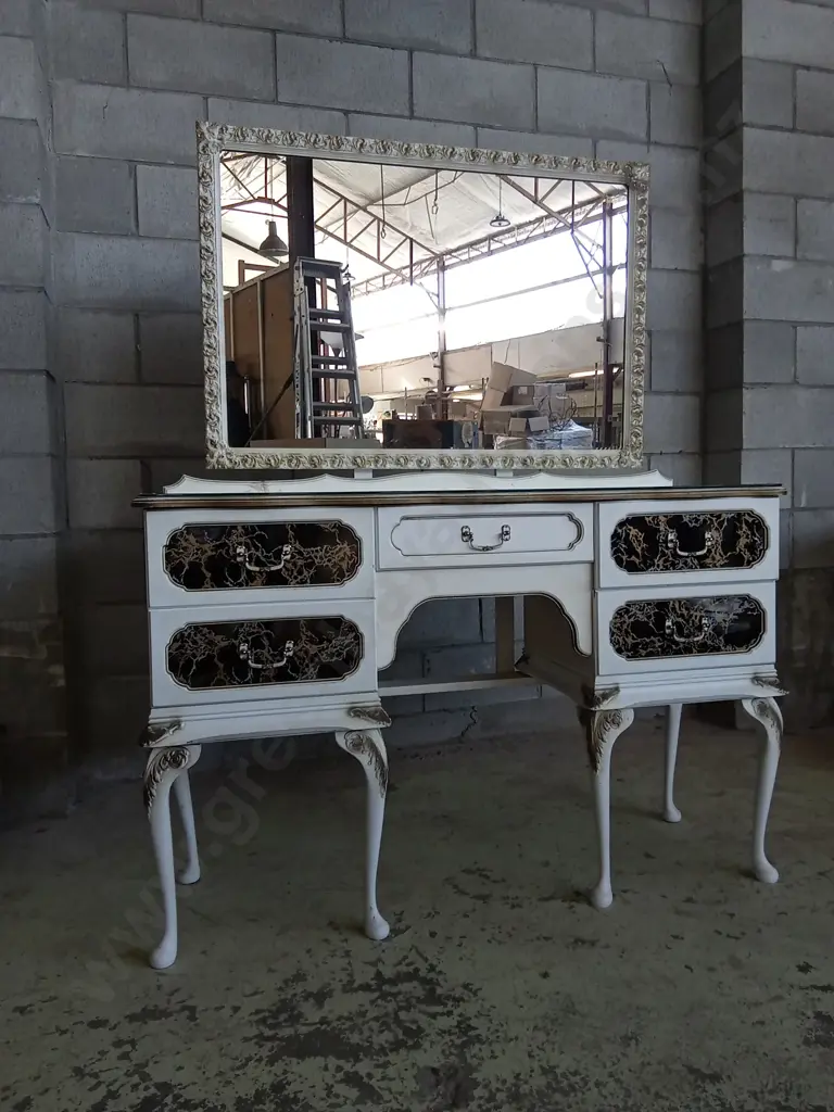 FRENCH STYLE VANITY DRESSER WITH GLASS TOP AND MIRROR Image 1++