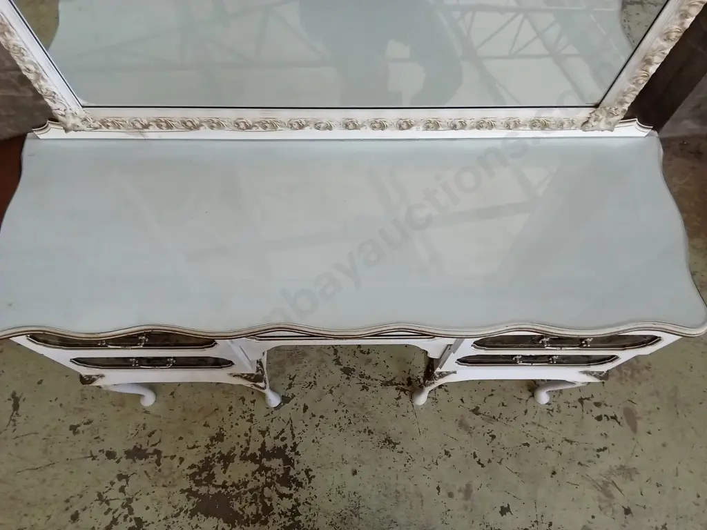 FRENCH STYLE VANITY DRESSER WITH GLASS TOP AND MIRROR Image 1++