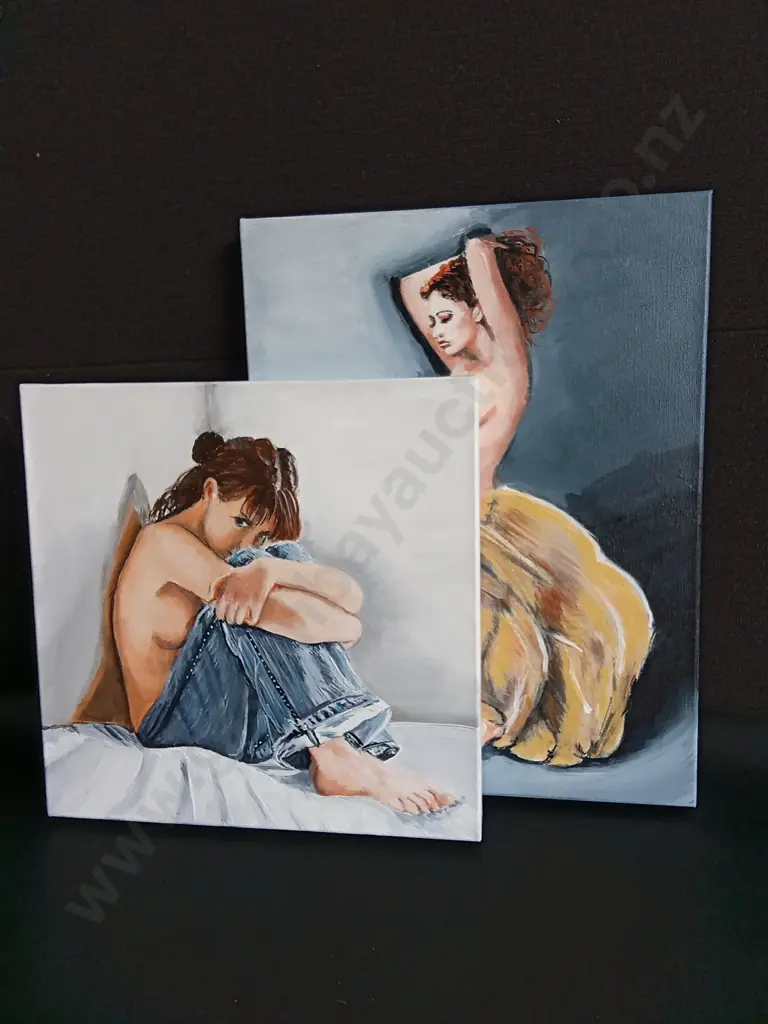 PAIR OF ORIGINAL PAINTINGS, SINGED P. STIRLING,TALLEST H 41 CM Image 1++