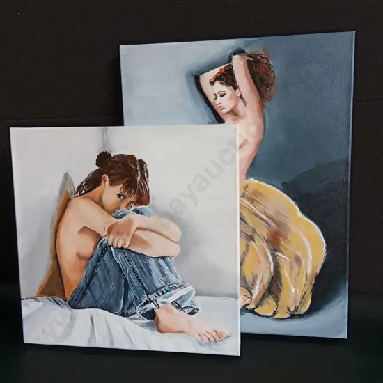 PAIR OF ORIGINAL PAINTINGS, SINGED P. STIRLING,TALLEST H 41 CM