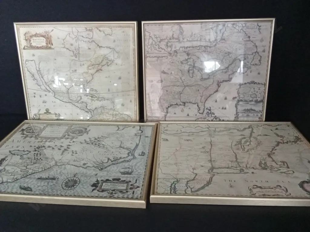 4 FRAMED MAPS LARGEST L51CM H37CM Image 1++
