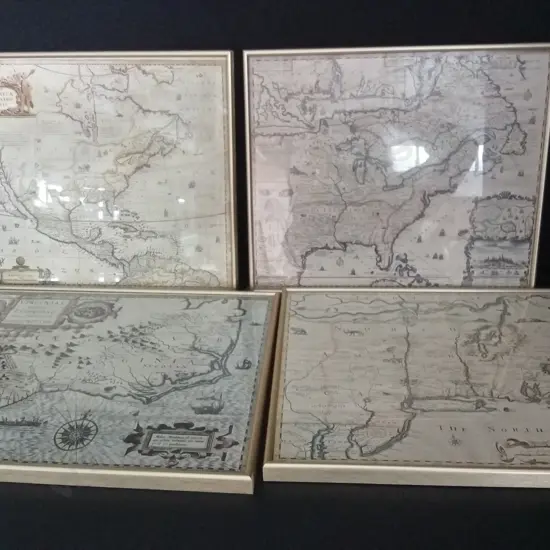 4 FRAMED MAPS LARGEST L51CM H37CM