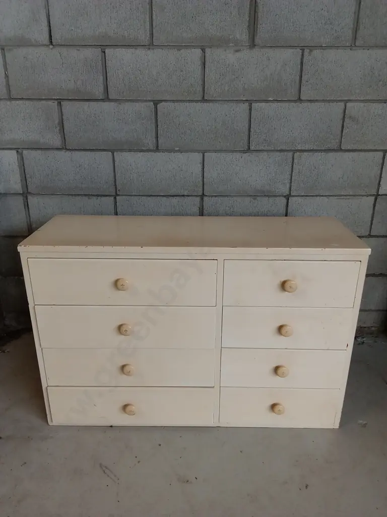 CREAM PAINTED 8 DRAWER DRESSER, L 107CM X W 36CM X H 71CM Image 1++