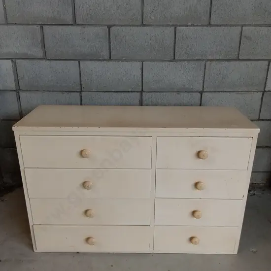 CREAM PAINTED 8 DRAWER DRESSER, L 107CM X W 36CM X H 71CM