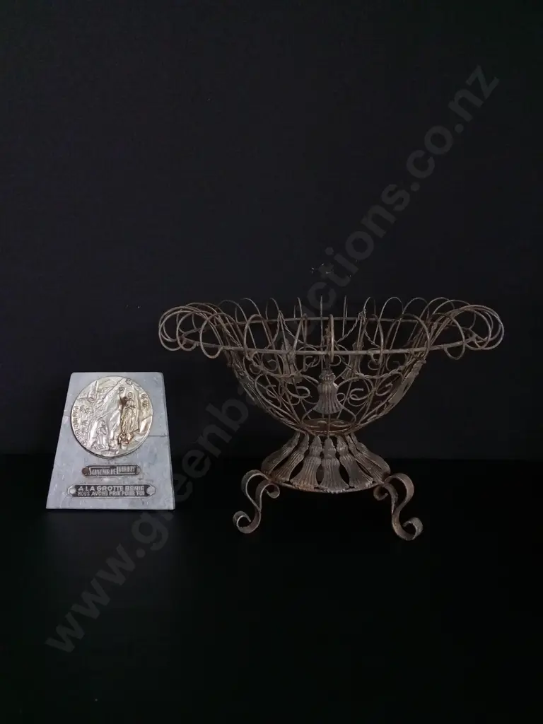 ANTIQUE FRENCH SOUVENIR DESK STAND WITH MEDALLION, AND FRENCH STYLE PLANTER Image 1++