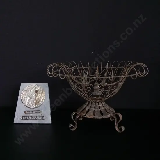 ANTIQUE FRENCH SOUVENIR DESK STAND WITH MEDALLION, AND FRENCH STYLE PLANTER